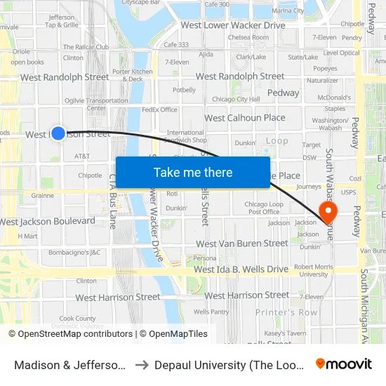 Madison & Jefferson (West) to Depaul University (The Loop Campus) map