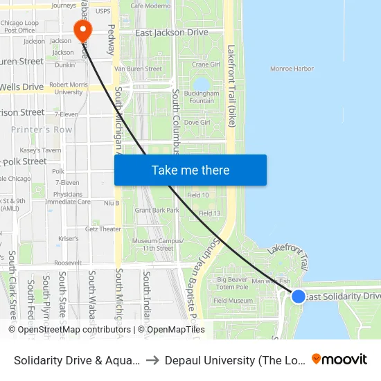 Solidarity Drive & Aquarium (East) to Depaul University (The Loop Campus) map