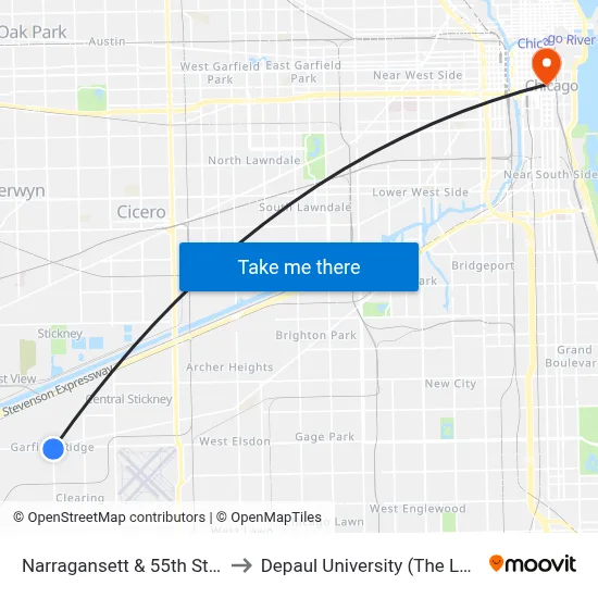 Narragansett & 55th Street (North) to Depaul University (The Loop Campus) map