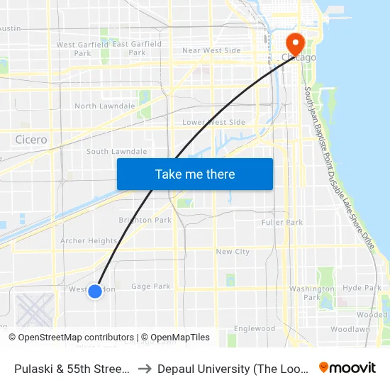 Pulaski & 55th Street (North) to Depaul University (The Loop Campus) map