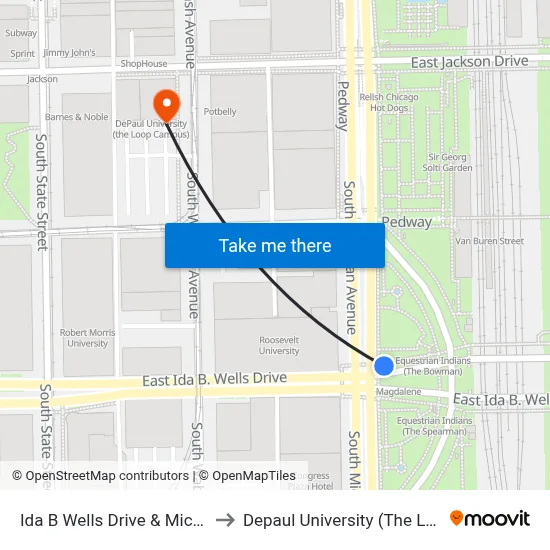 Ida B Wells Drive & Michigan (West) to Depaul University (The Loop Campus) map
