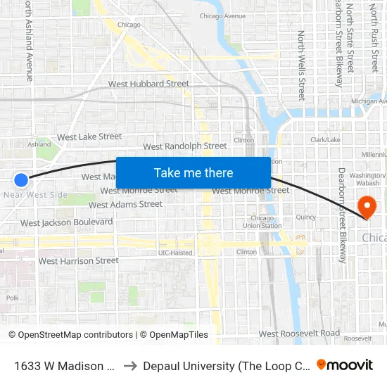 1633 W Madison (East) to Depaul University (The Loop Campus) map