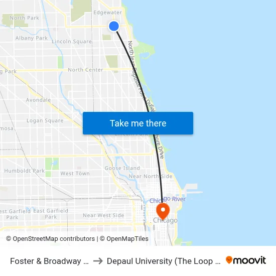 Foster & Broadway (West) to Depaul University (The Loop Campus) map