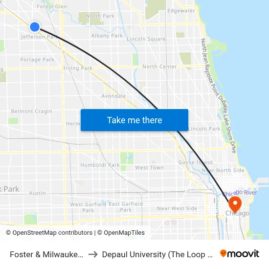 Foster & Milwaukee (Sw) to Depaul University (The Loop Campus) map