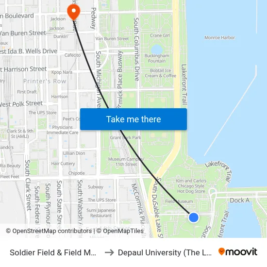 Soldier Field & Field Museum (East) to Depaul University (The Loop Campus) map
