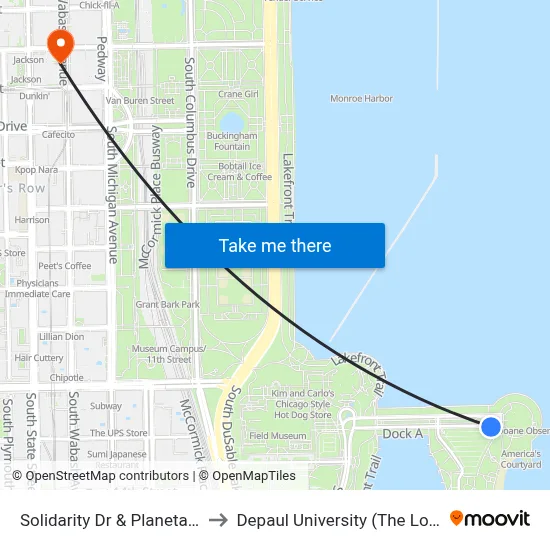 Solidarity Dr & Planetarium (East) to Depaul University (The Loop Campus) map
