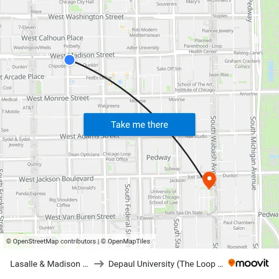 Lasalle & Madison (North) to Depaul University (The Loop Campus) map