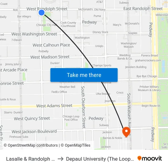 Lasalle & Randolph (North) to Depaul University (The Loop Campus) map