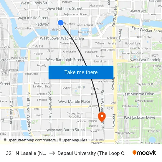 321 N Lasalle (North) to Depaul University (The Loop Campus) map
