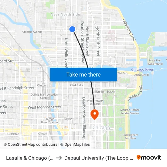 Lasalle & Chicago (North) to Depaul University (The Loop Campus) map