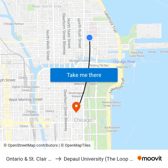 Ontario & St. Clair (West) to Depaul University (The Loop Campus) map