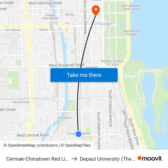 Cermak-Chinatown Red Line Station (West) to Depaul University (The Loop Campus) map