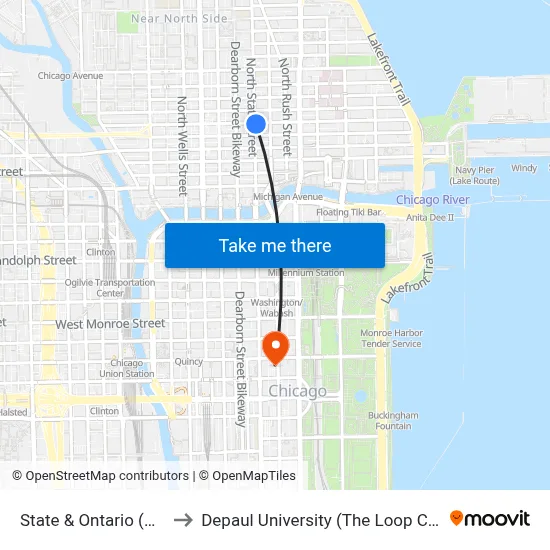 State & Ontario (North) to Depaul University (The Loop Campus) map
