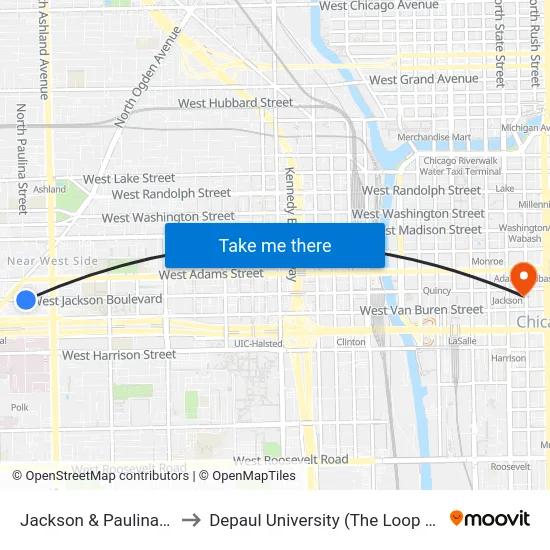 Jackson & Paulina (East) to Depaul University (The Loop Campus) map