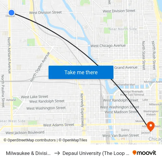 Milwaukee & Division (Se) to Depaul University (The Loop Campus) map