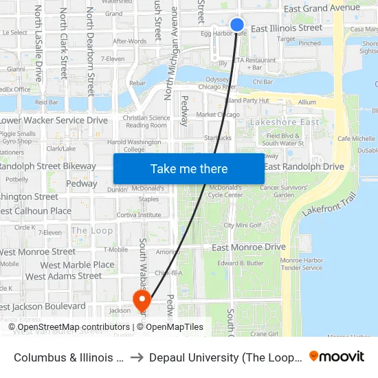 Columbus & Illinois (South) to Depaul University (The Loop Campus) map