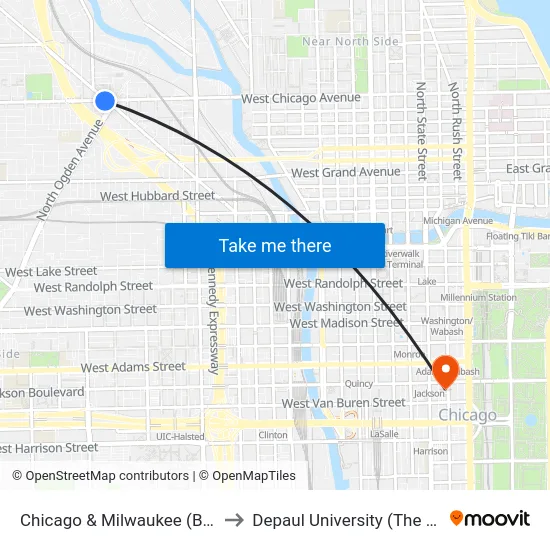 Chicago & Milwaukee (Blue Line) (East) to Depaul University (The Loop Campus) map