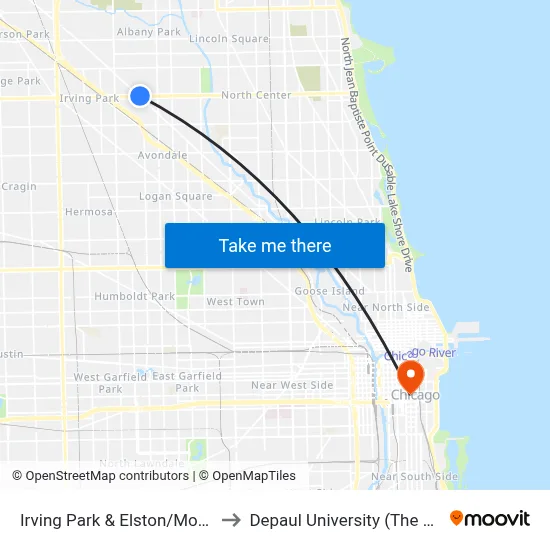 Irving Park & Elston/Monticello (West) to Depaul University (The Loop Campus) map