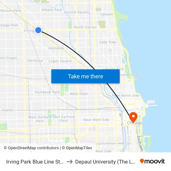 Irving Park Blue Line Station (West) to Depaul University (The Loop Campus) map