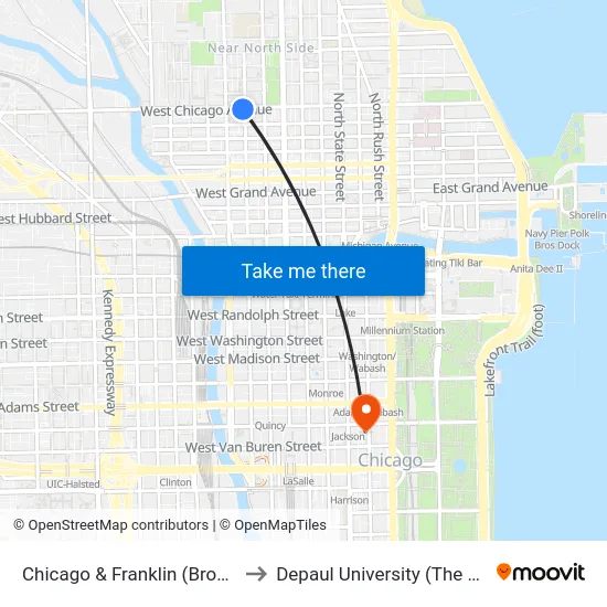 Chicago & Franklin (Brown Line) (East) to Depaul University (The Loop Campus) map