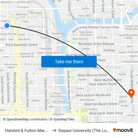 Halsted & Fulton Market (South) to Depaul University (The Loop Campus) map