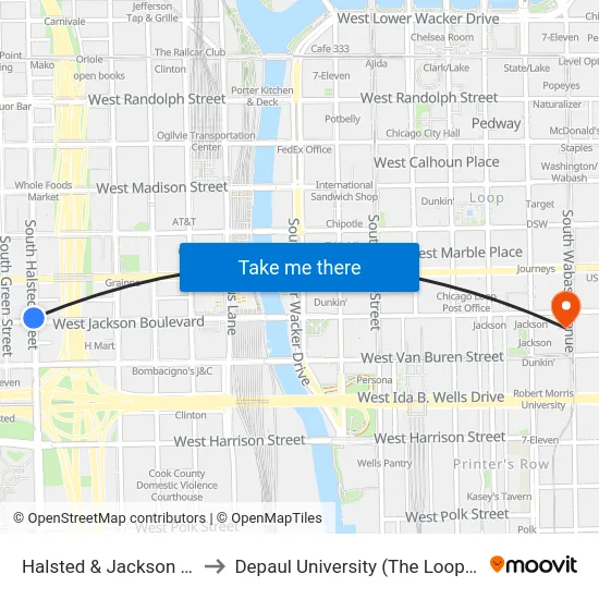 Halsted & Jackson (South) to Depaul University (The Loop Campus) map