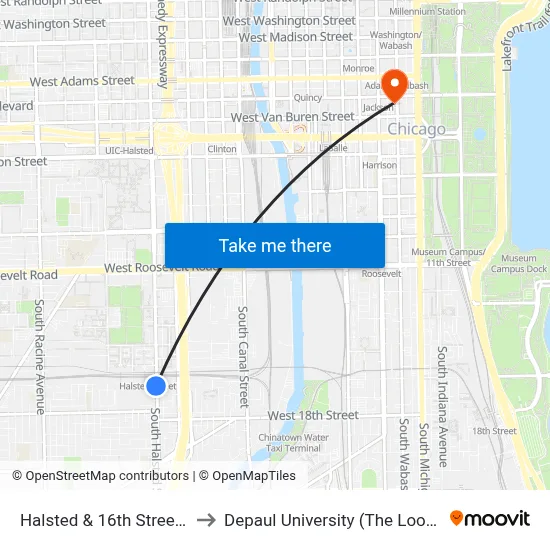 Halsted & 16th Street (South) to Depaul University (The Loop Campus) map