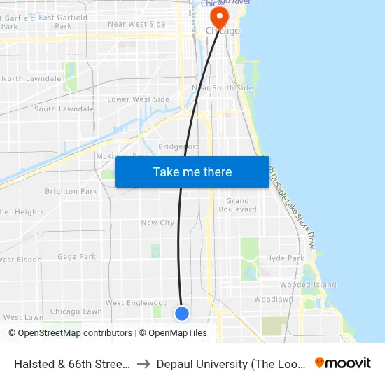 Halsted & 66th Street (North) to Depaul University (The Loop Campus) map