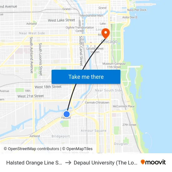 Halsted Orange Line Station (Sw) to Depaul University (The Loop Campus) map