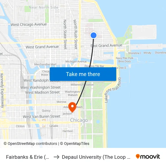 Fairbanks & Erie (North) to Depaul University (The Loop Campus) map
