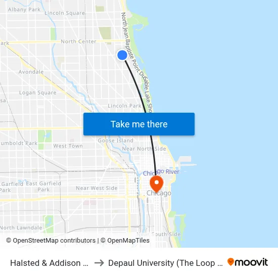 Halsted & Addison (North) to Depaul University (The Loop Campus) map