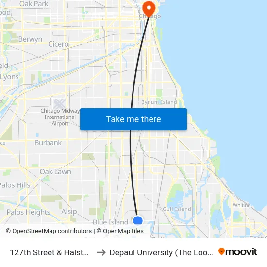 127th Street & Halsted (West) to Depaul University (The Loop Campus) map