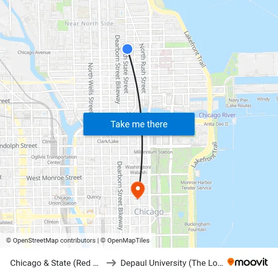 Chicago & State (Red Line) (West) to Depaul University (The Loop Campus) map