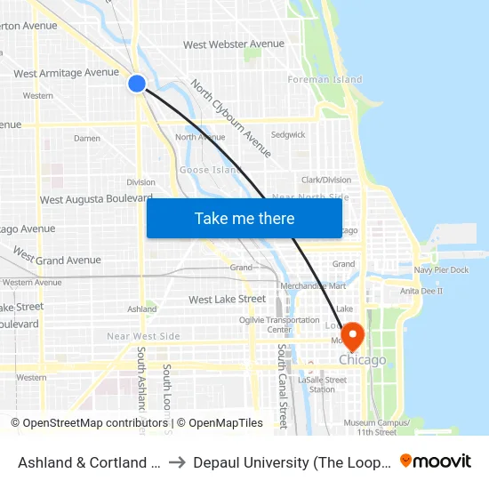 Ashland & Cortland (South) to Depaul University (The Loop Campus) map