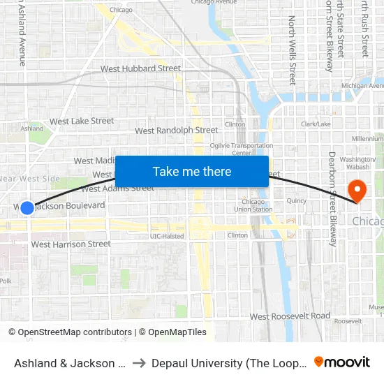 Ashland & Jackson (South) to Depaul University (The Loop Campus) map