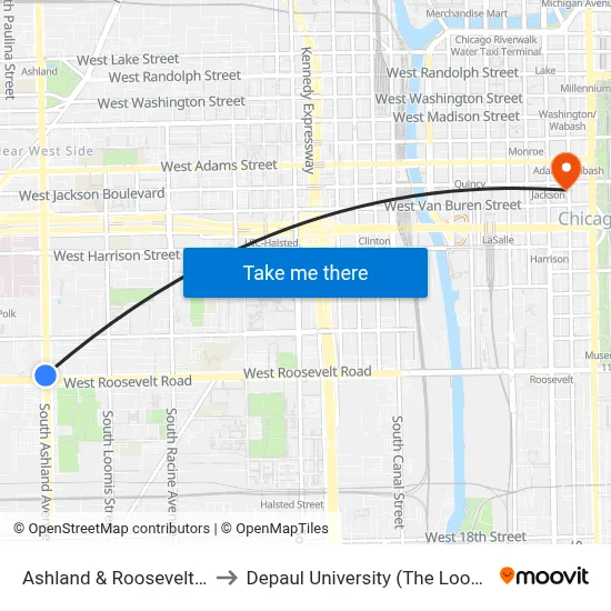Ashland & Roosevelt (South) to Depaul University (The Loop Campus) map