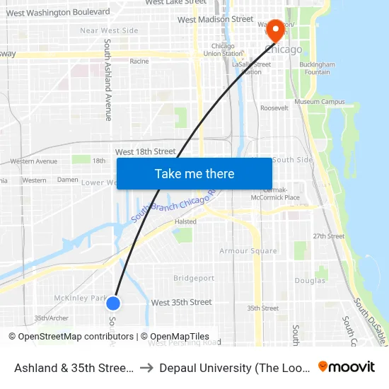 Ashland & 35th Street (South) to Depaul University (The Loop Campus) map