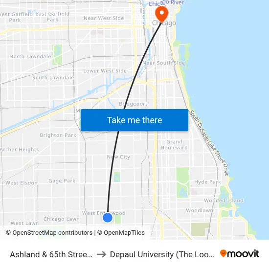Ashland & 65th Street (North) to Depaul University (The Loop Campus) map
