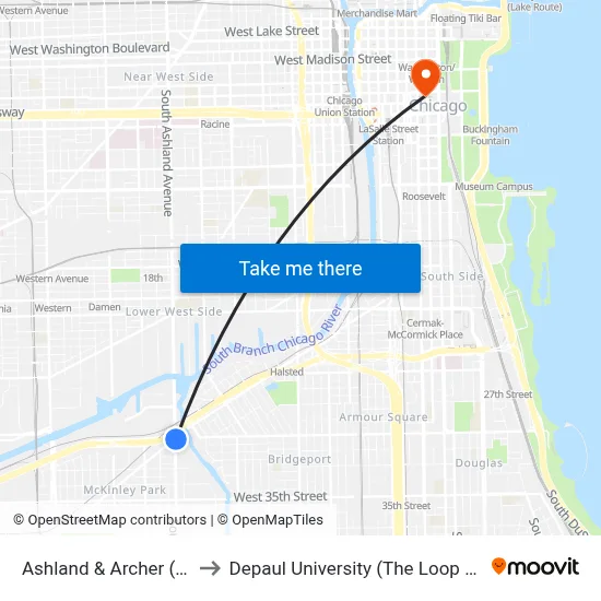 Ashland & Archer (North) to Depaul University (The Loop Campus) map