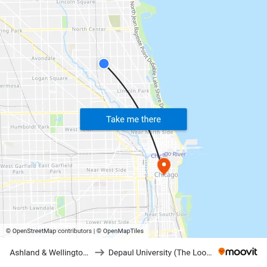 Ashland & Wellington (North) to Depaul University (The Loop Campus) map
