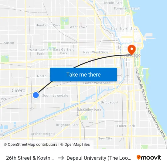 26th Street & Kostner (East) to Depaul University (The Loop Campus) map