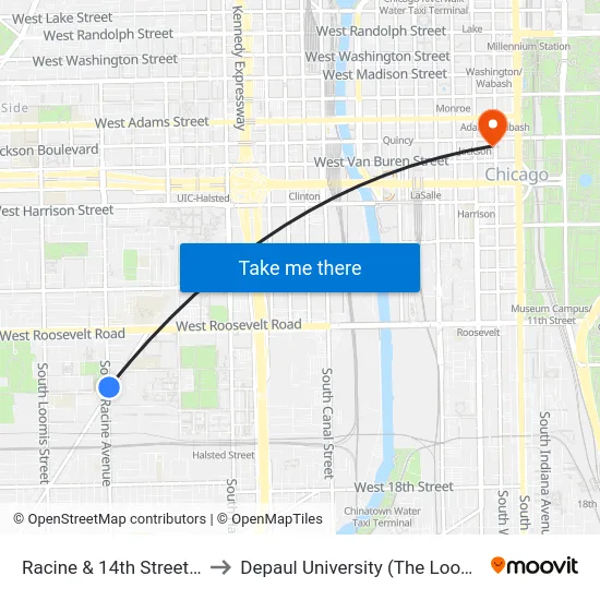 Racine & 14th Street (North) to Depaul University (The Loop Campus) map