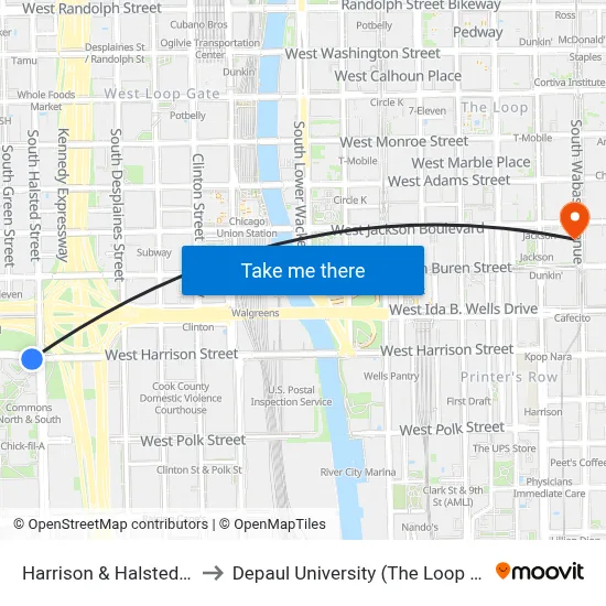 Harrison & Halsted (East) to Depaul University (The Loop Campus) map