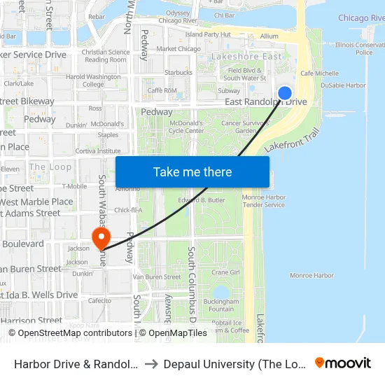 Harbor Drive & Randolph (North) to Depaul University (The Loop Campus) map