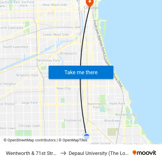 Wentworth & 71st Street (North) to Depaul University (The Loop Campus) map