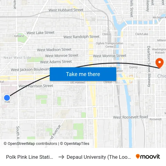 Polk Pink Line Station (East) to Depaul University (The Loop Campus) map