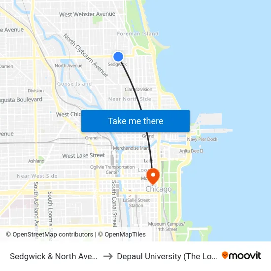 Sedgwick & North Avenue (North) to Depaul University (The Loop Campus) map