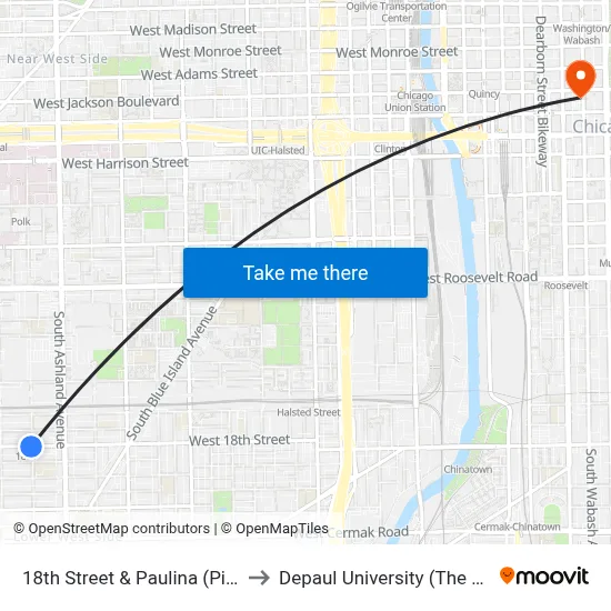 18th Street & Paulina (Pink Line) (East) to Depaul University (The Loop Campus) map