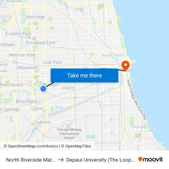 North Riverside Mall (East) to Depaul University (The Loop Campus) map