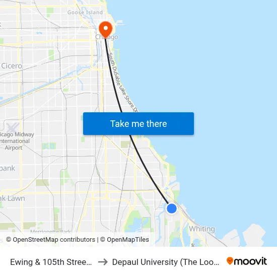 Ewing & 105th Street (South) to Depaul University (The Loop Campus) map